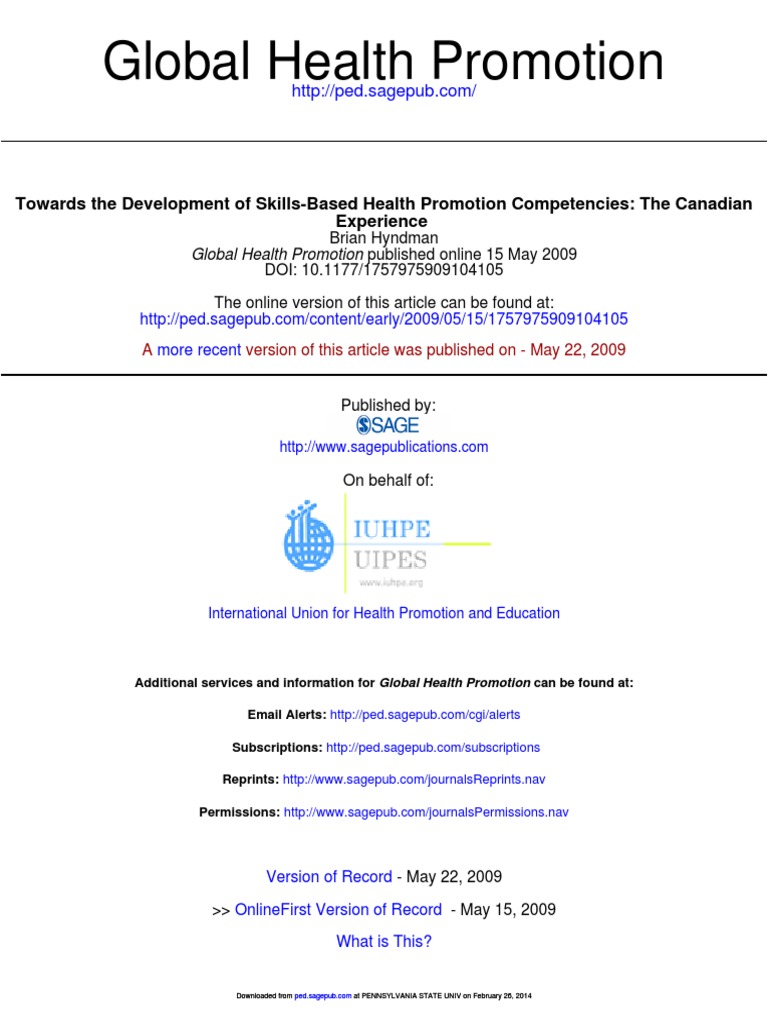 Global Health Promotion: Experience Towards The Development of Skills ...