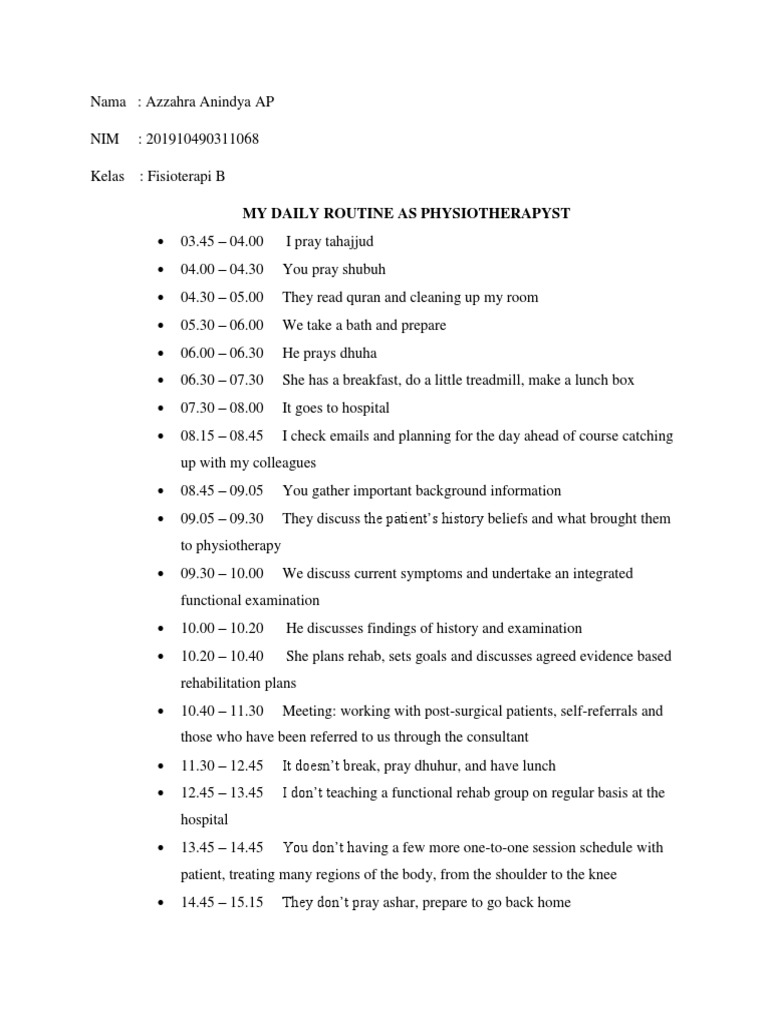 My Daily Routine As Physiotherapyst | PDF | Wellness | Lifestyle