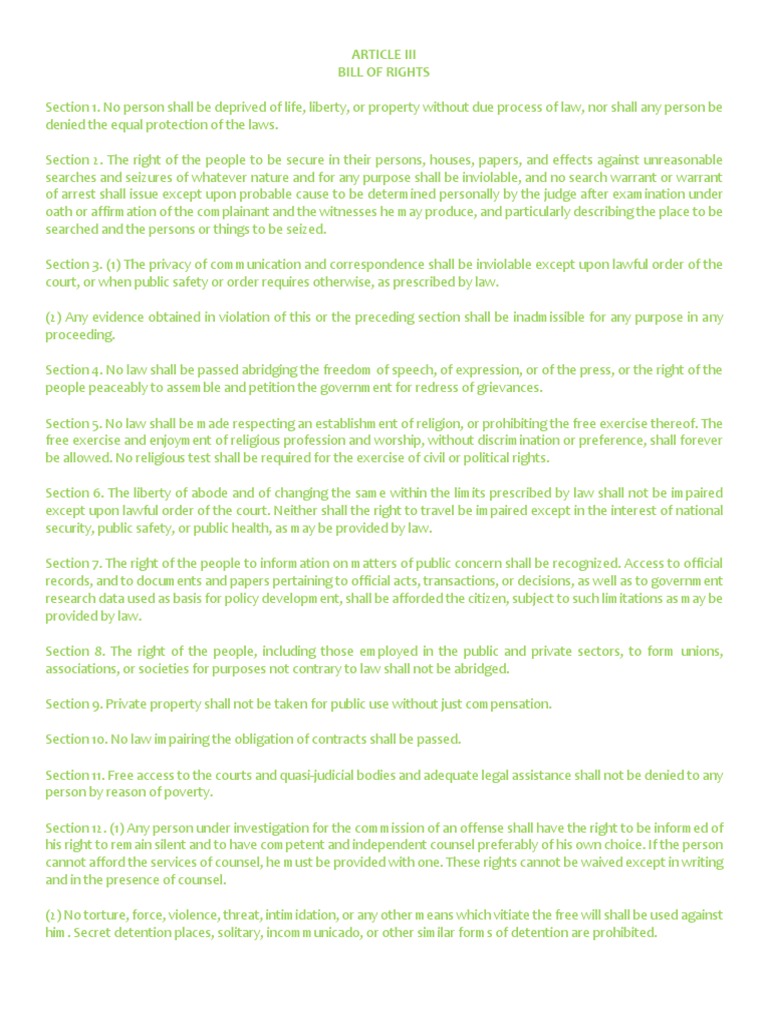 Comprehensive Bill of Rights Overview | PDF | Search And Seizure ...