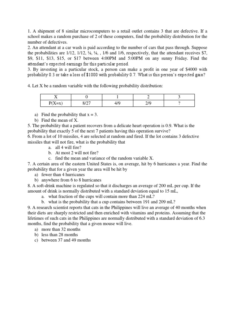 Probability Distribution Exercises | PDF | Probability Distribution ...