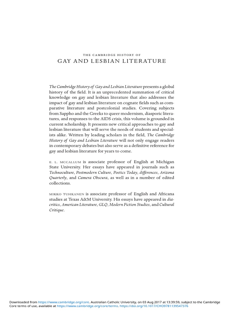 The Cambridge History of Gay and Lesbian Literature by E