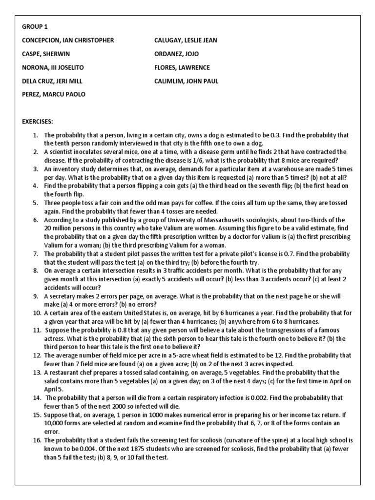 Probability Exercises and Solutions | PDF | Mean | Emergency Department