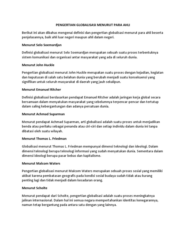 Pengertian Globalisasi Menurut Para Ahli Pdf