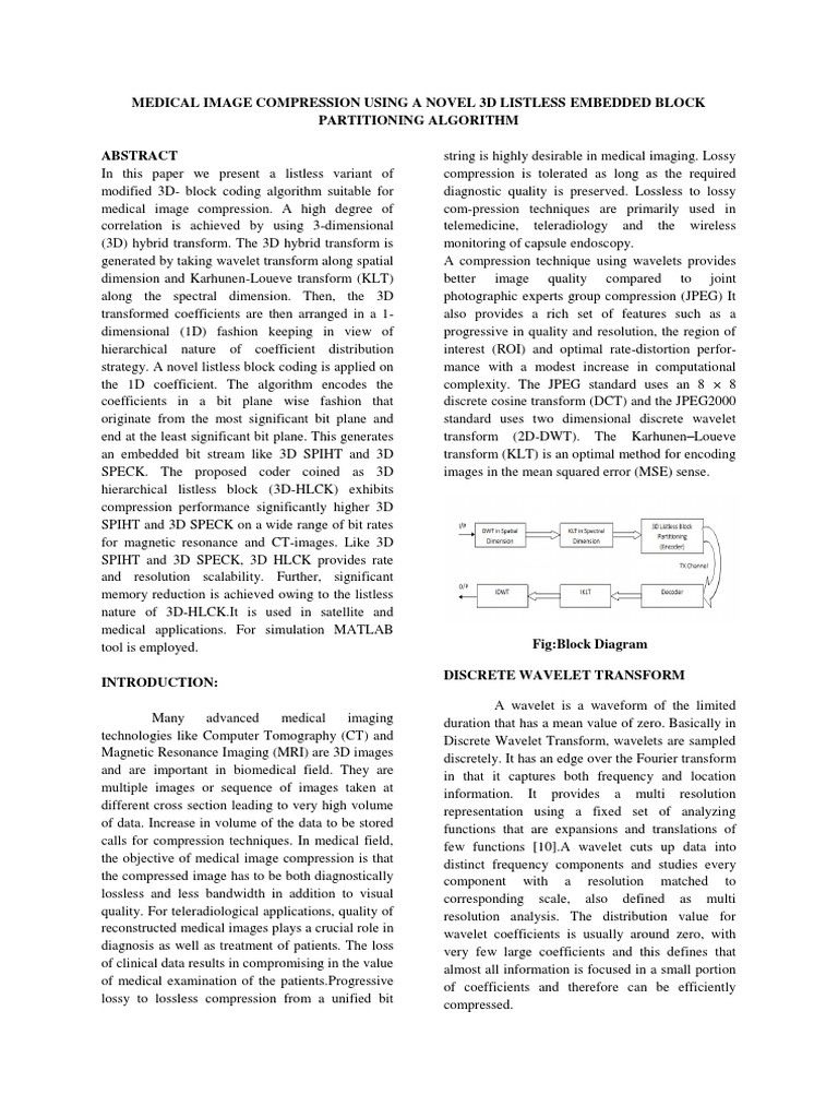 Medical Image Compression Using A Novel 3D Listless Embedded Block ...