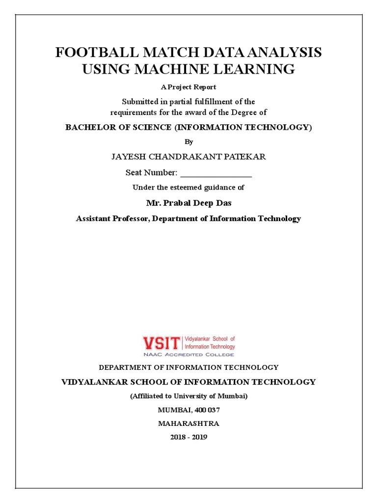 Football Match Data Analysis Using Machine Learning Bachelor of