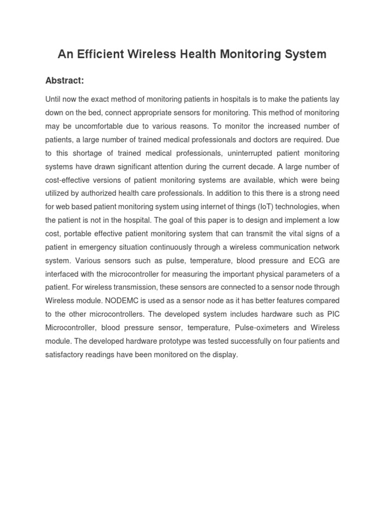 A LowCost, Portable Wireless Health Monitoring System Using IoT Technologies for Continuous