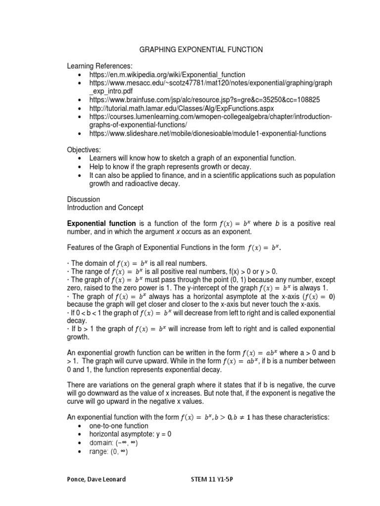 Graphing Exponential Functions Guide | PDF | Exponential Function ...