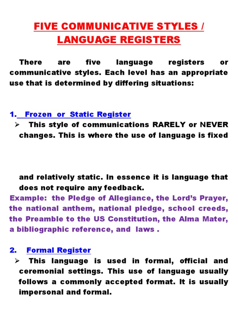 Communicative Style or Language Register