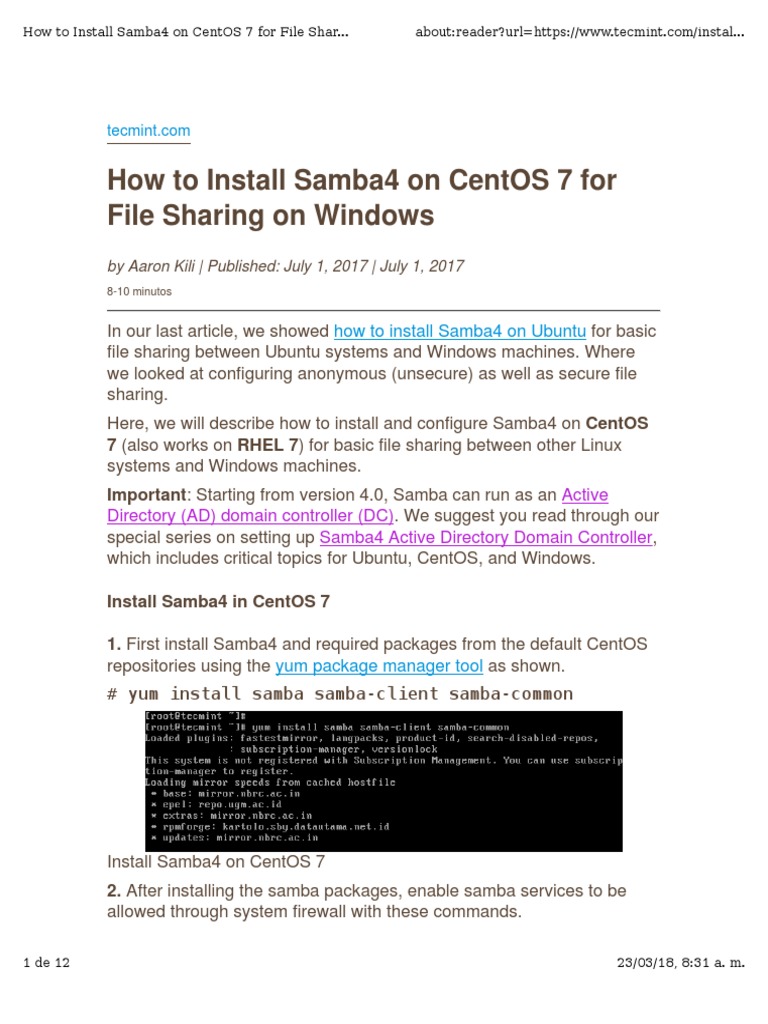 Instalacion de Samba en CentOs7 | PDF | Computer File | Computer Networking