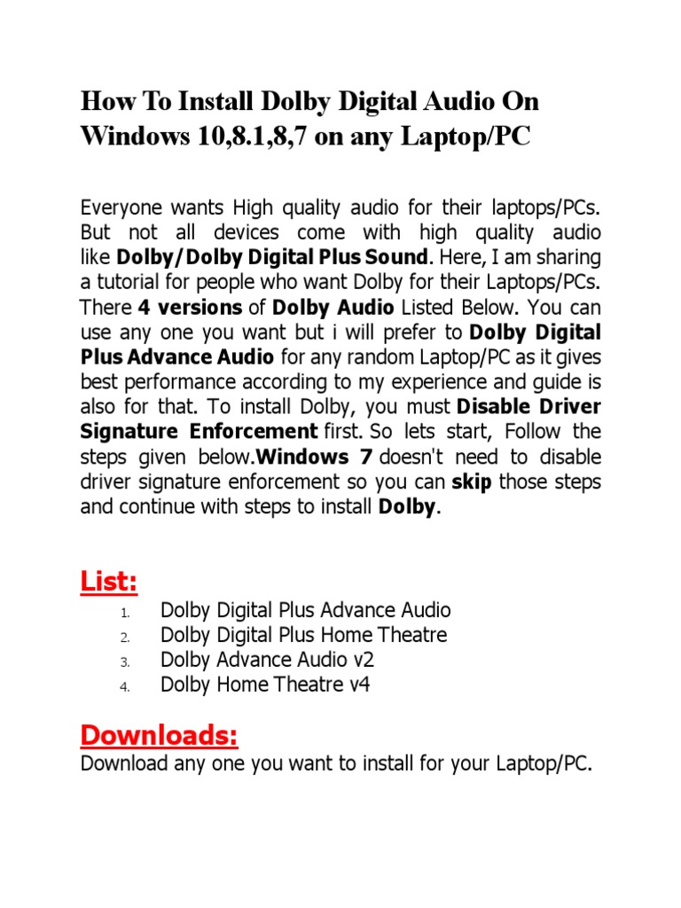 dolby audio driver windows 10 (64-bit download)