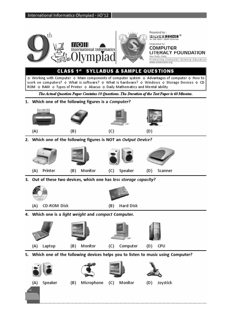 Computer Basics: Class 1 Sample Questions | PDF | Personal Computing ...