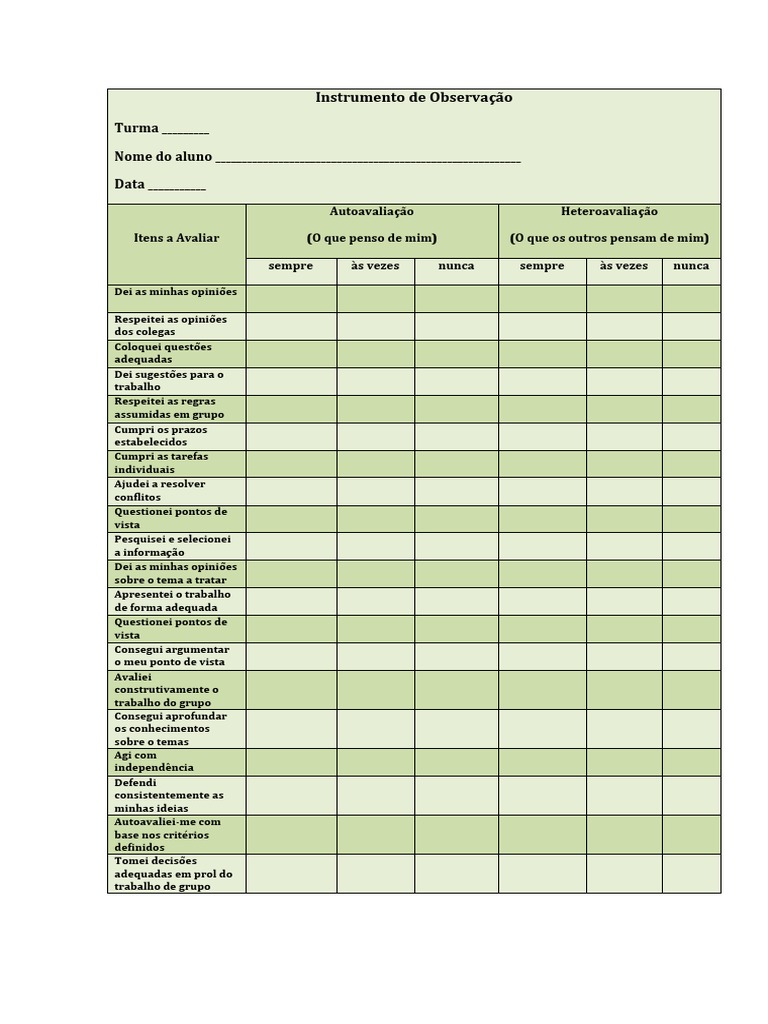 Avaliação - Instrumento de Observação | PDF