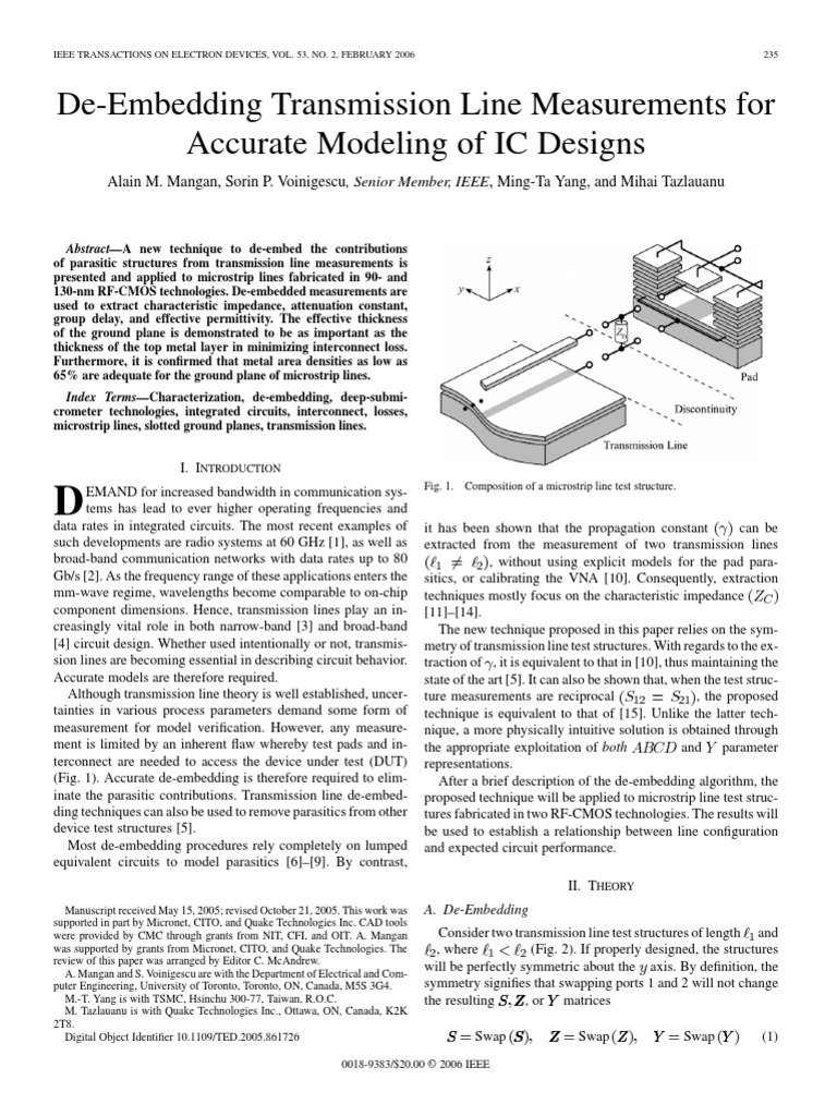 De-Embedding Transmission Line Measurements For Accurate Modeling of IC ...