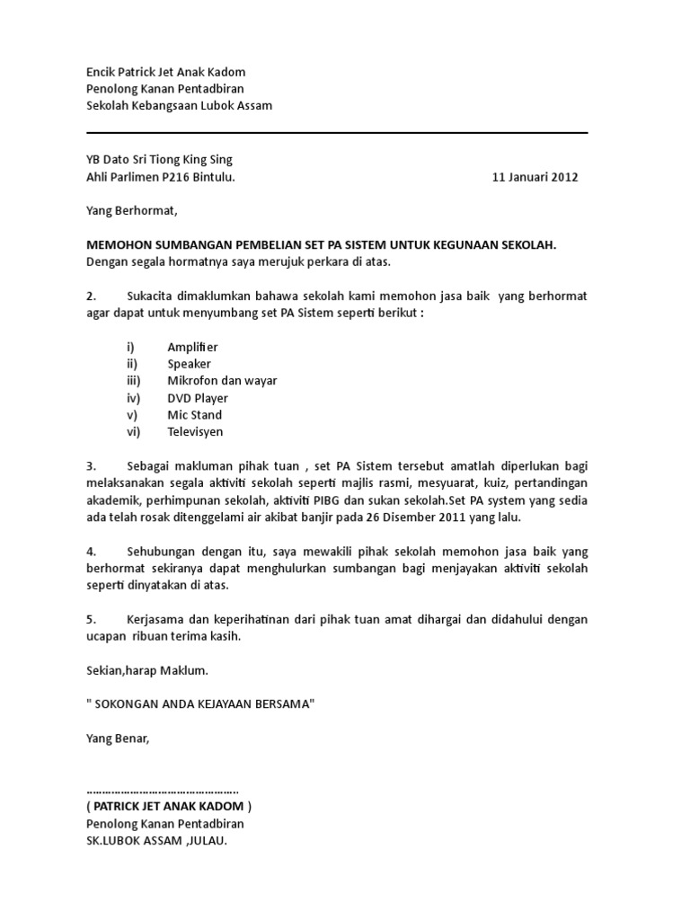 Surat Mohon Bantuan Yb Pdf