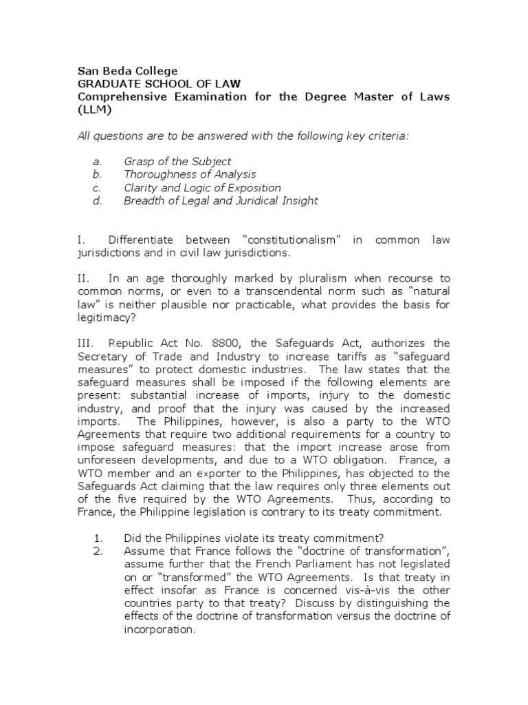 San Beda LLM Comprehensive Exam Guide | PDF | World Trade Organization ...