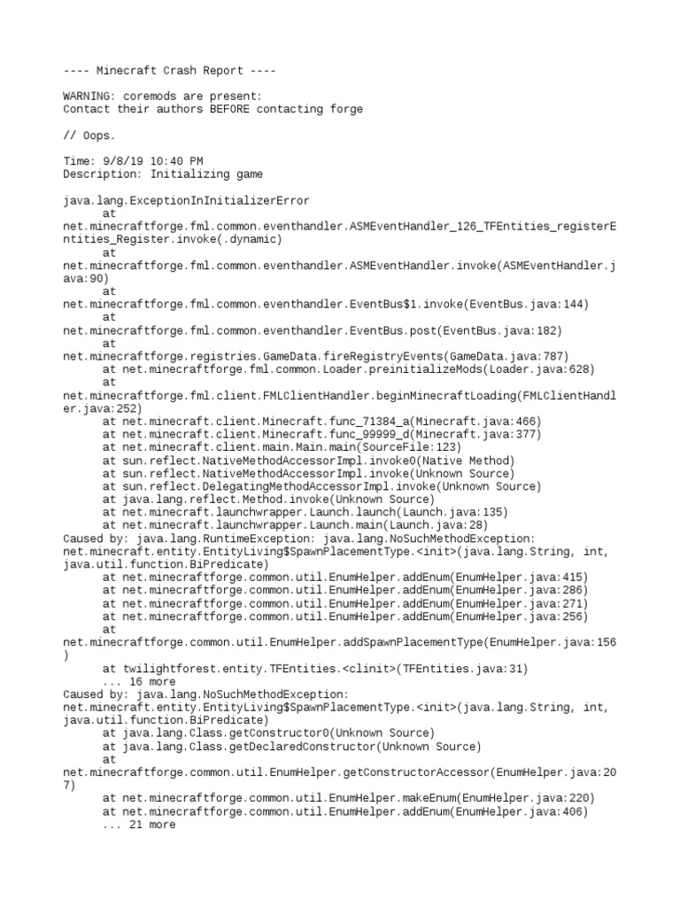 Minecraft Initialization Error Report | PDF | Java Virtual Machine ...