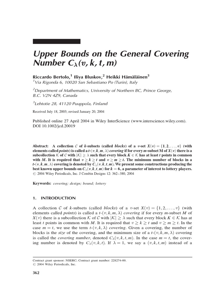 Upper Bounds On The General Covering Number C V K T M Lottery Theorem