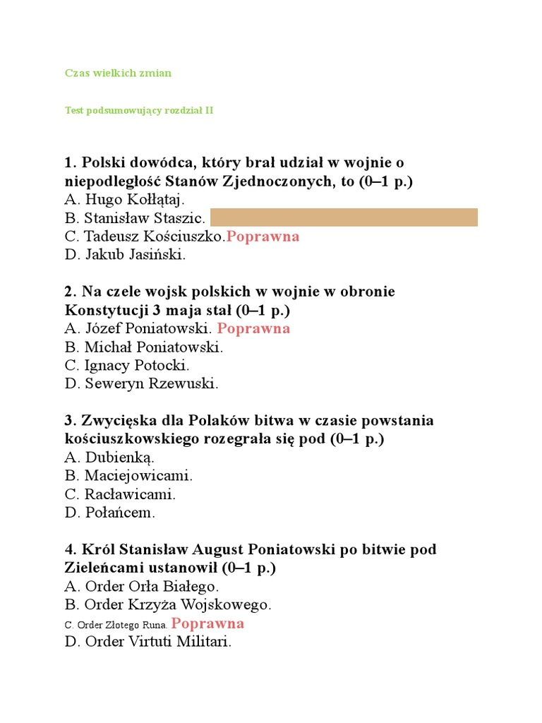 Test Historii Klasa 7 Druga Połowa Xix Wieku