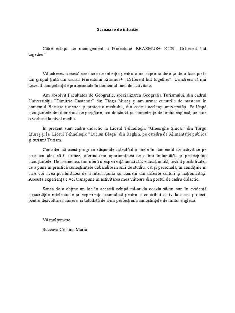 Scrisoare de Intentie