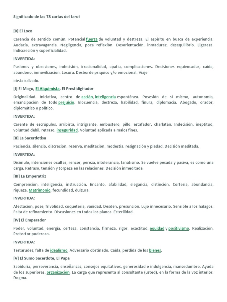 Significado de las 78 cartas del tarot | PDF | Felicidad | Amor