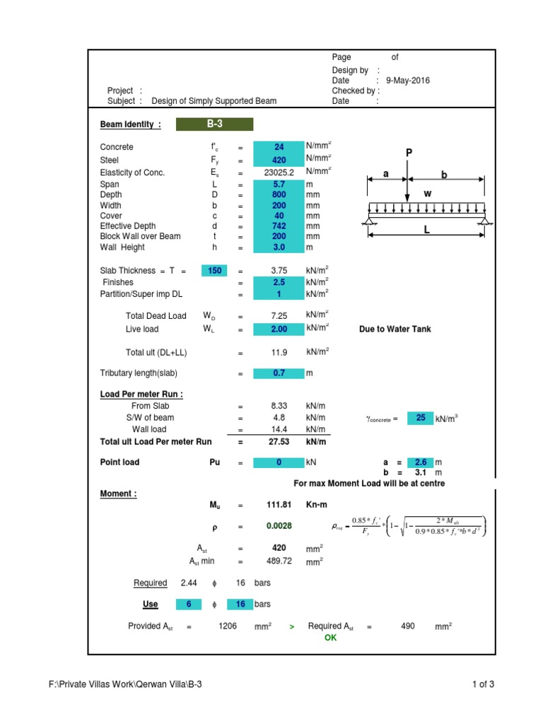 Simply Supported Beam Design Calculations | PDF | Beam (Structure ...
