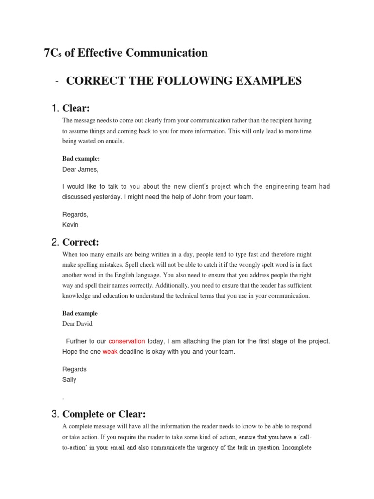 7 Cs of Communication Exercise | PDF | Communication | Information
