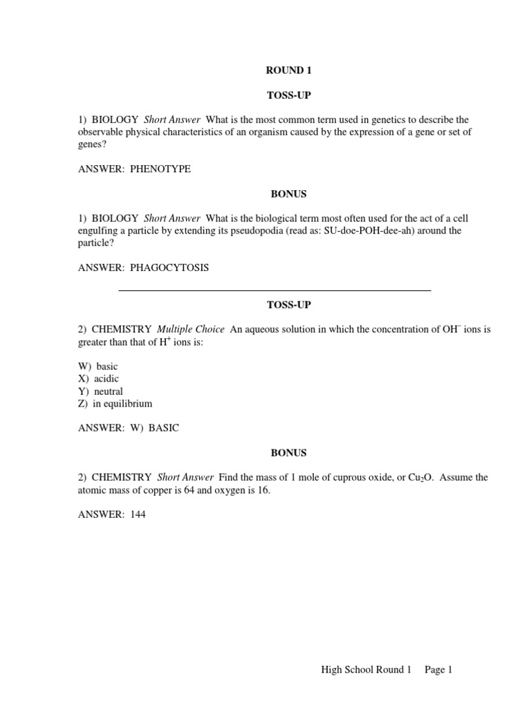 High School Science Bowl Round1 PDF Earth Metals