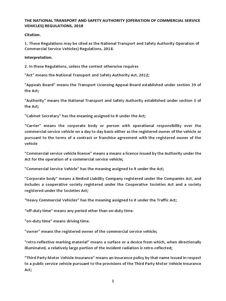 Commercial Vehicle Regulations 2018 PDF Vehicles Driving