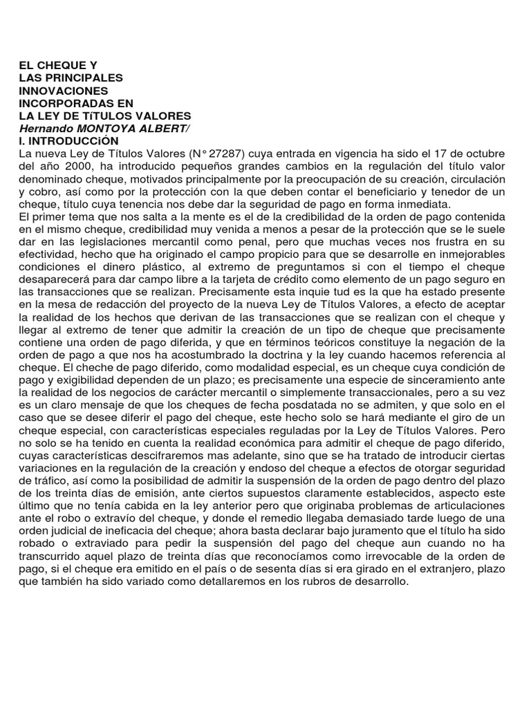 Innovaciones en el Cheque y su Ley | PDF | Cheque | Instrumento negociable