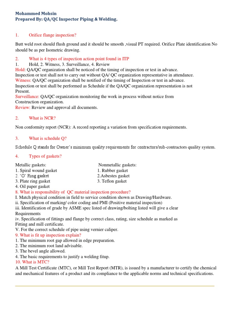 Piping, Hydro QC List-Interview PDF Pipe (Fluid Conveyance), 48% OFF