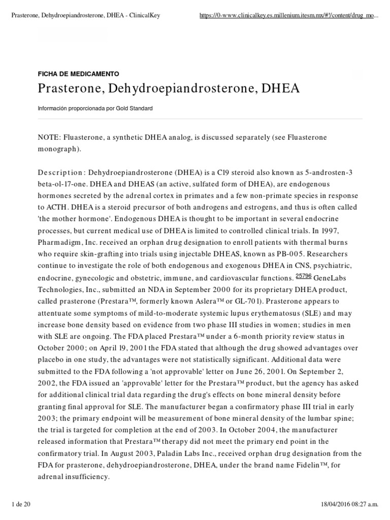 DHEA Prasterona PDF Androgen Cancer