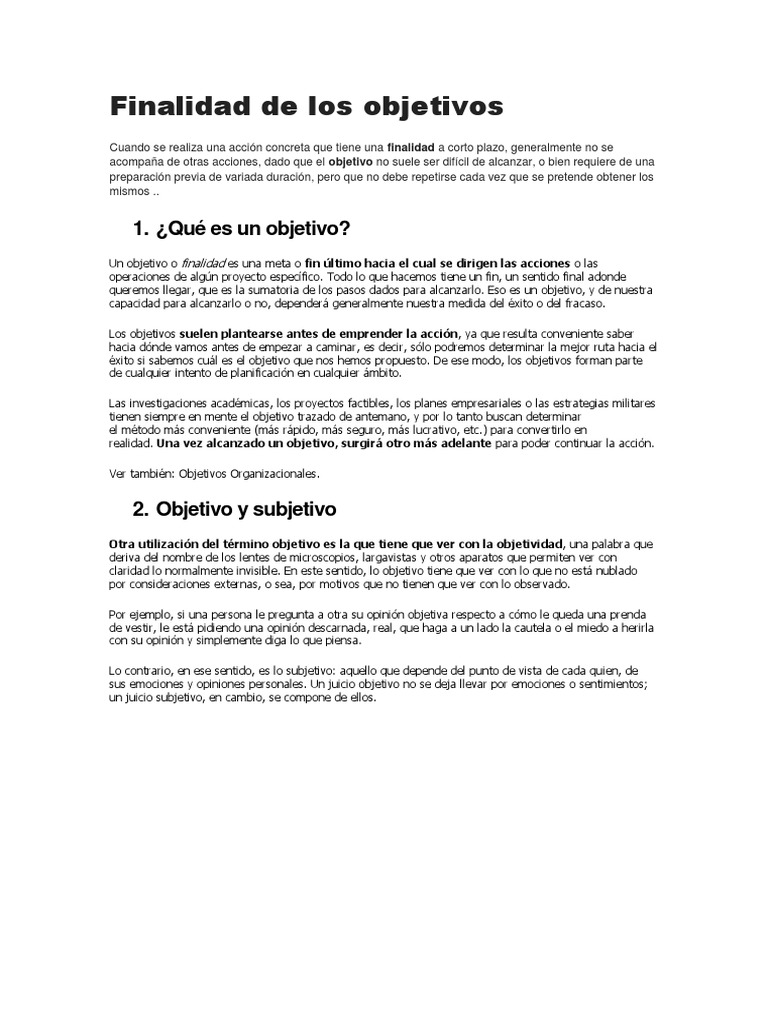 Finalidad de los objetivos en proyectos | PDF | Planificación ...