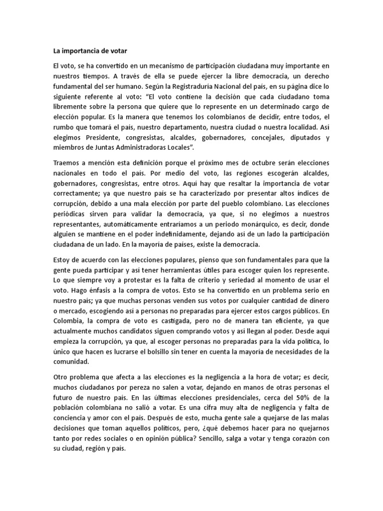 La importancia del voto en Colombia | PDF | Votación | Elecciones