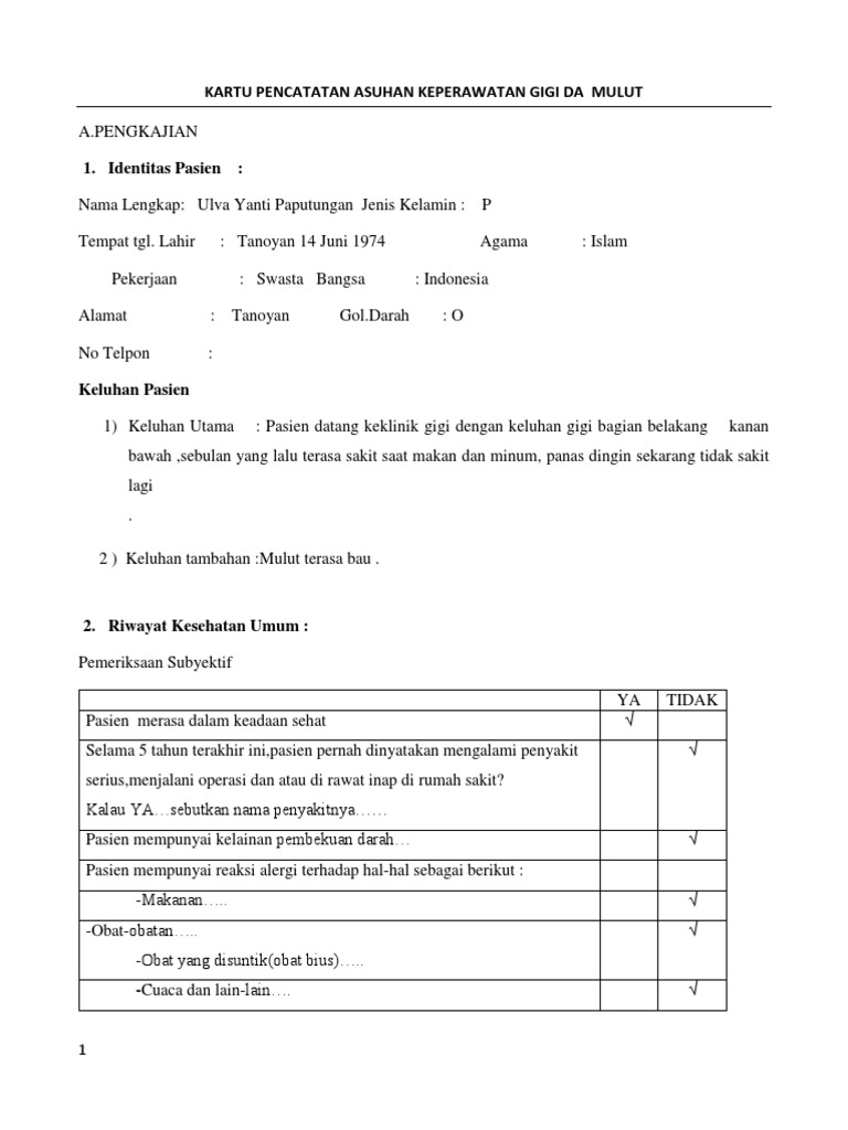 Kartu Pencatatan Asuhan Keperawatan Gigi Da Mulut 2
