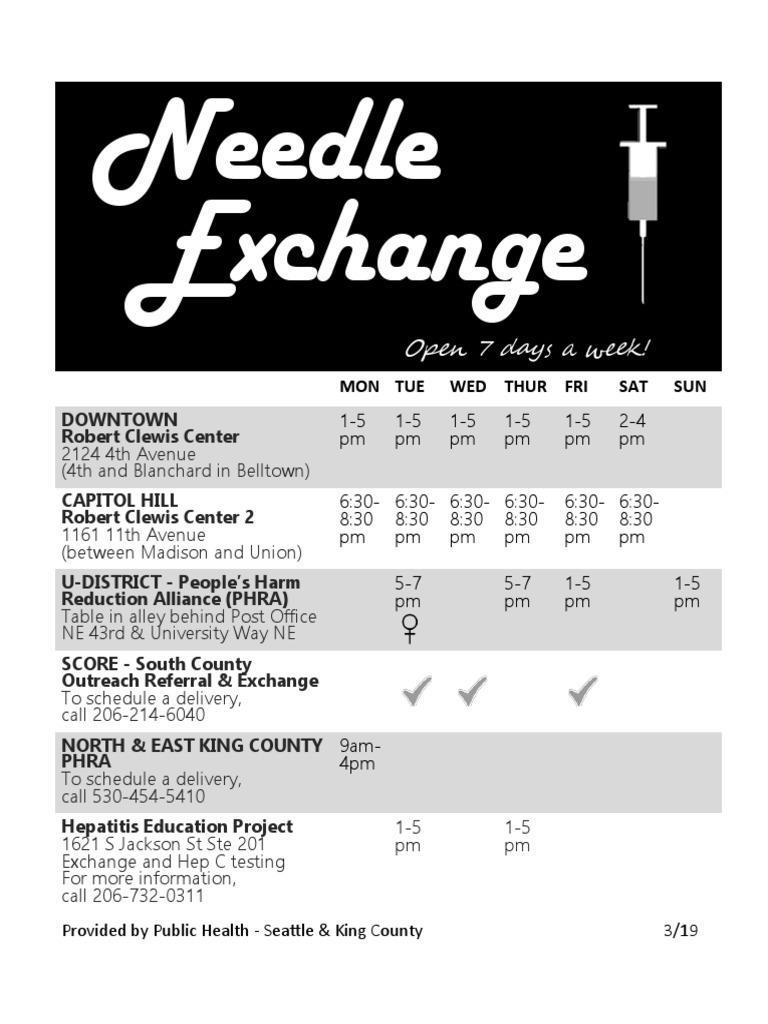 Seattle Area Needle Exchange Hours PDF