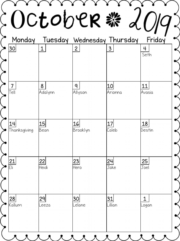 October Calendar Overview | PDF