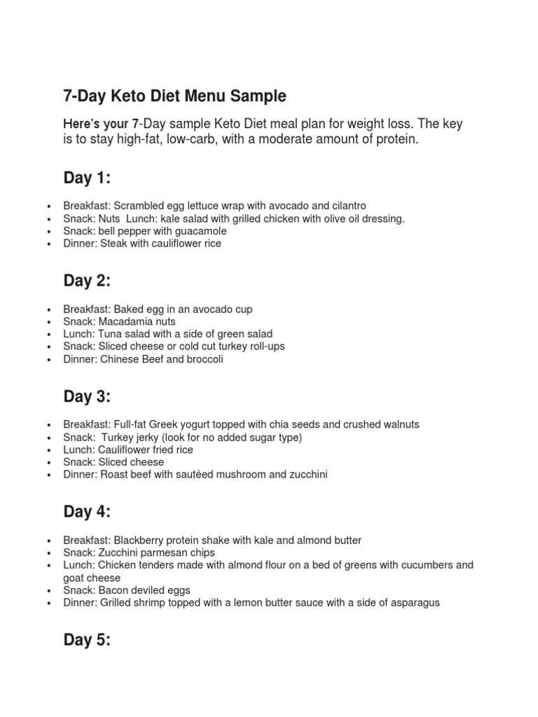 7 Day Keto Meal Plan | Pdf