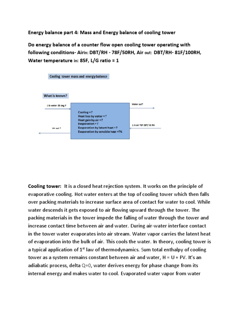 Cooling Tower Energy and Mass Balance | PDF | Heat Transfer | Evaporation