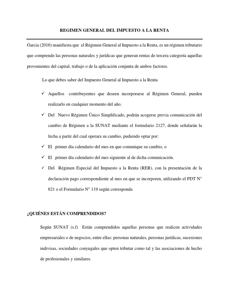 Régimen General del Impuesto a la Renta | PDF | Impuesto sobre la renta ...
