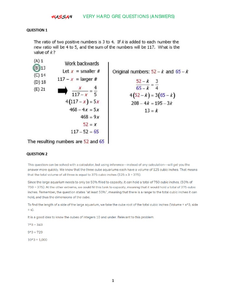 Challenging GRE Questions & Answers | PDF