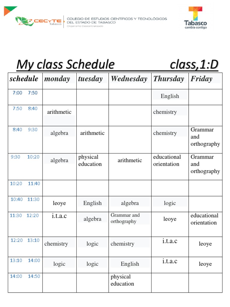 Weekly Class Schedule Overview | PDF