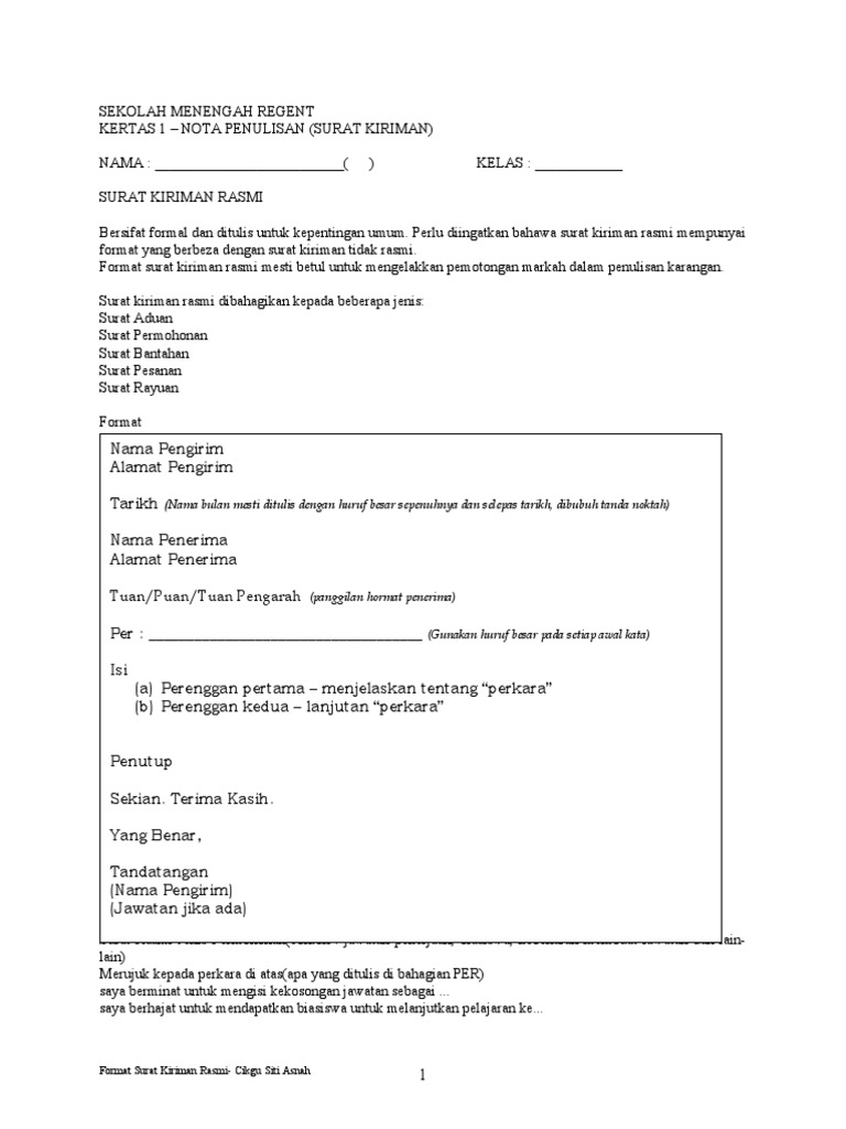 Format Surat Kiriman Rasmi