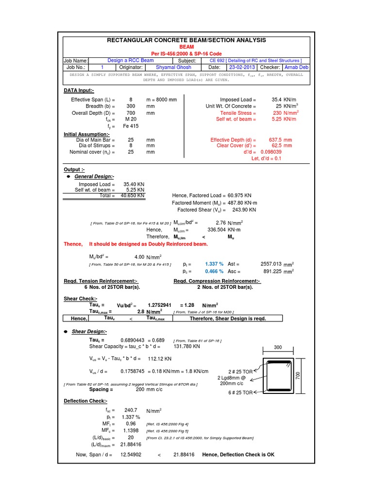 SP-16 Beam Design Analysis | PDF | Beam (Structure) | Structural ...