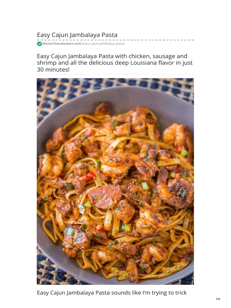Easy Cajun Jambalaya Pasta PDF PDF Food Ingredients Western Cuisine