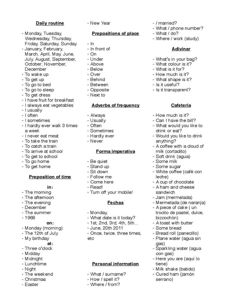 Daily Routine Prepositions of Place | PDF | Drink