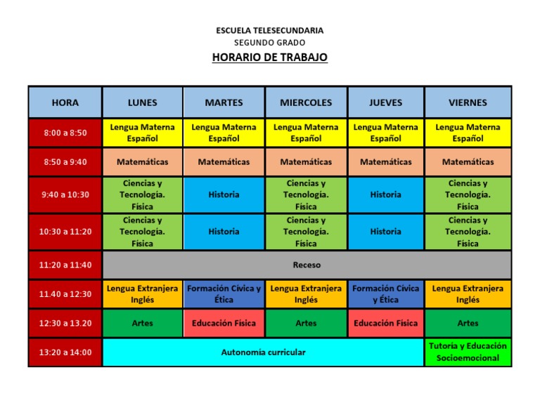 Horario Segundo Grado Telesecundaria 2024-2025 | PDF