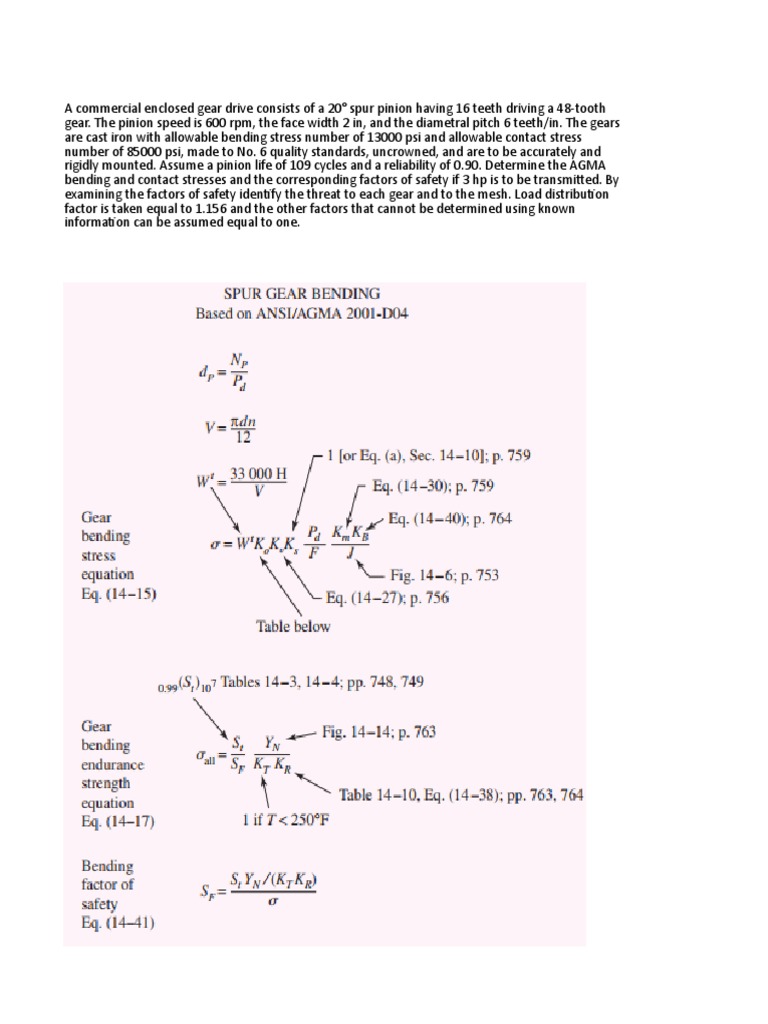 Analysis of Gear Stresses, Safety Factors, and Failure Modes in an