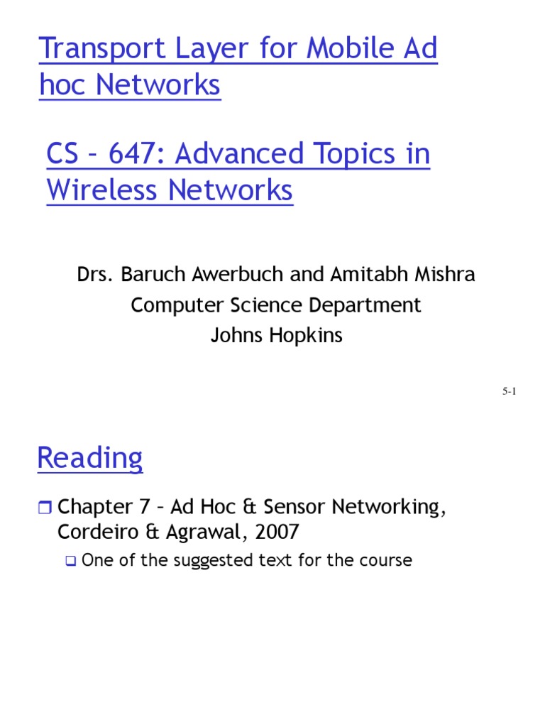 Transport Layer For Mobile Ad Hoc Networks | PDF | Transmission Control ...