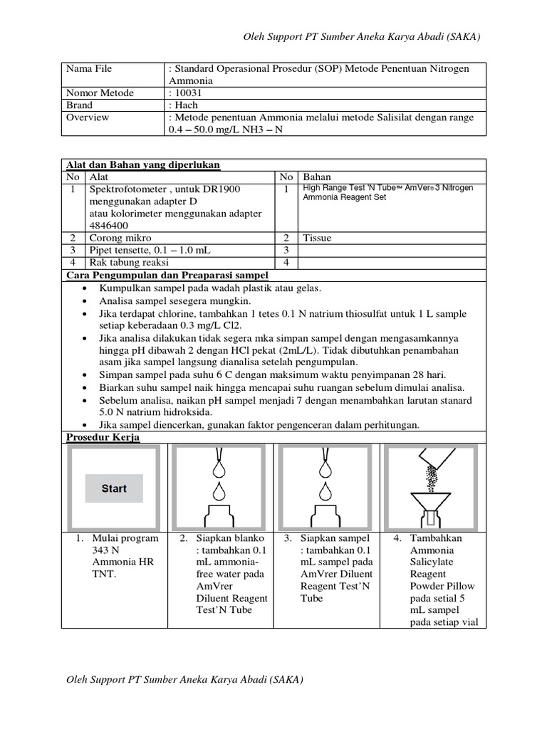SOP Ammonia HR TNT Test Tube | PDF