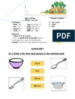 Fork Pot Bowl Spoon: Worksheet Ex 1:draw A Line From Each Picture To The Matching Word